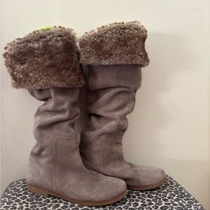 Sam Edelman Taupe Suede Fur Top Boots